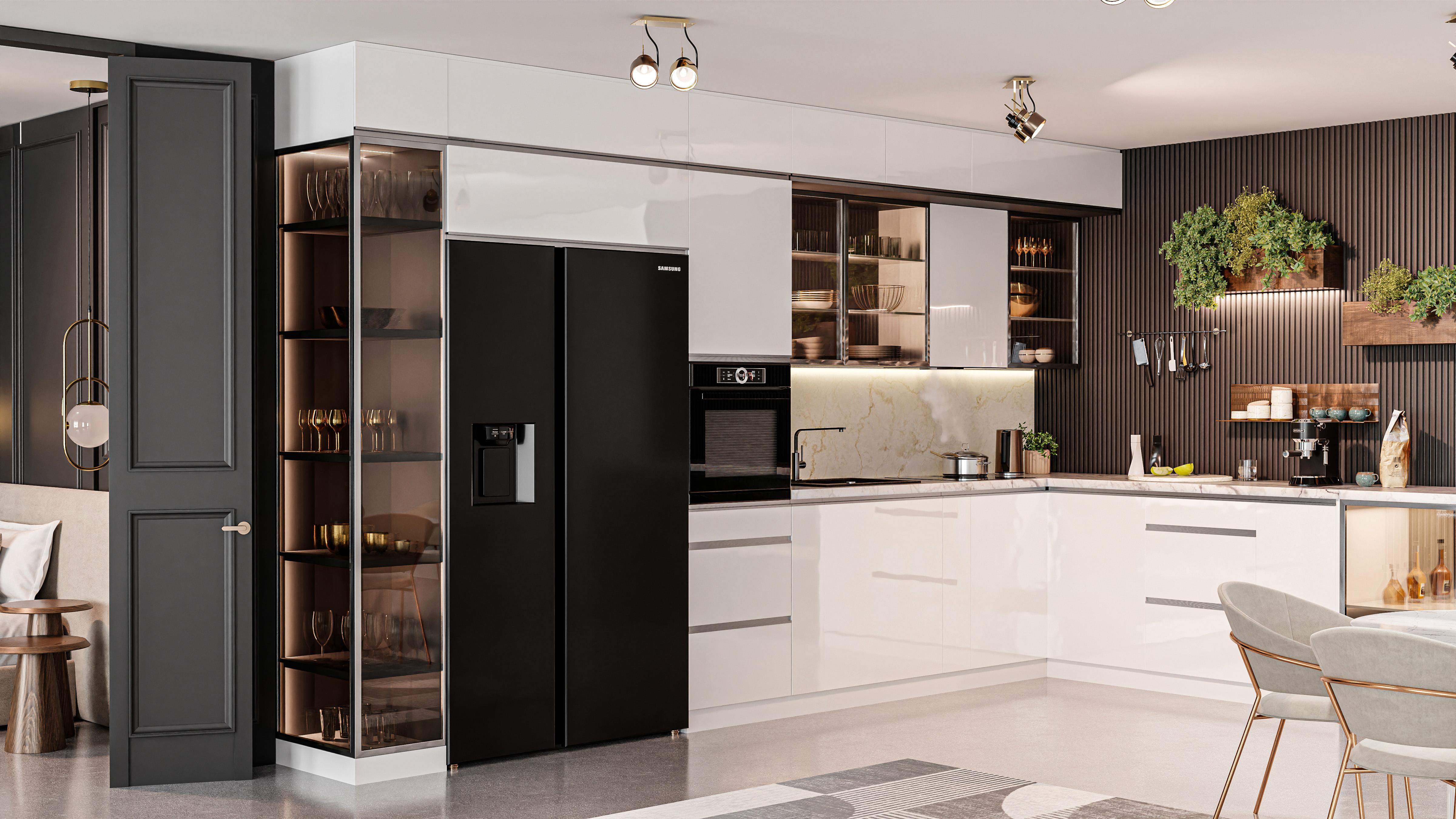 Kuchnia na wymiar połysk biała złote uchwyty PARIS