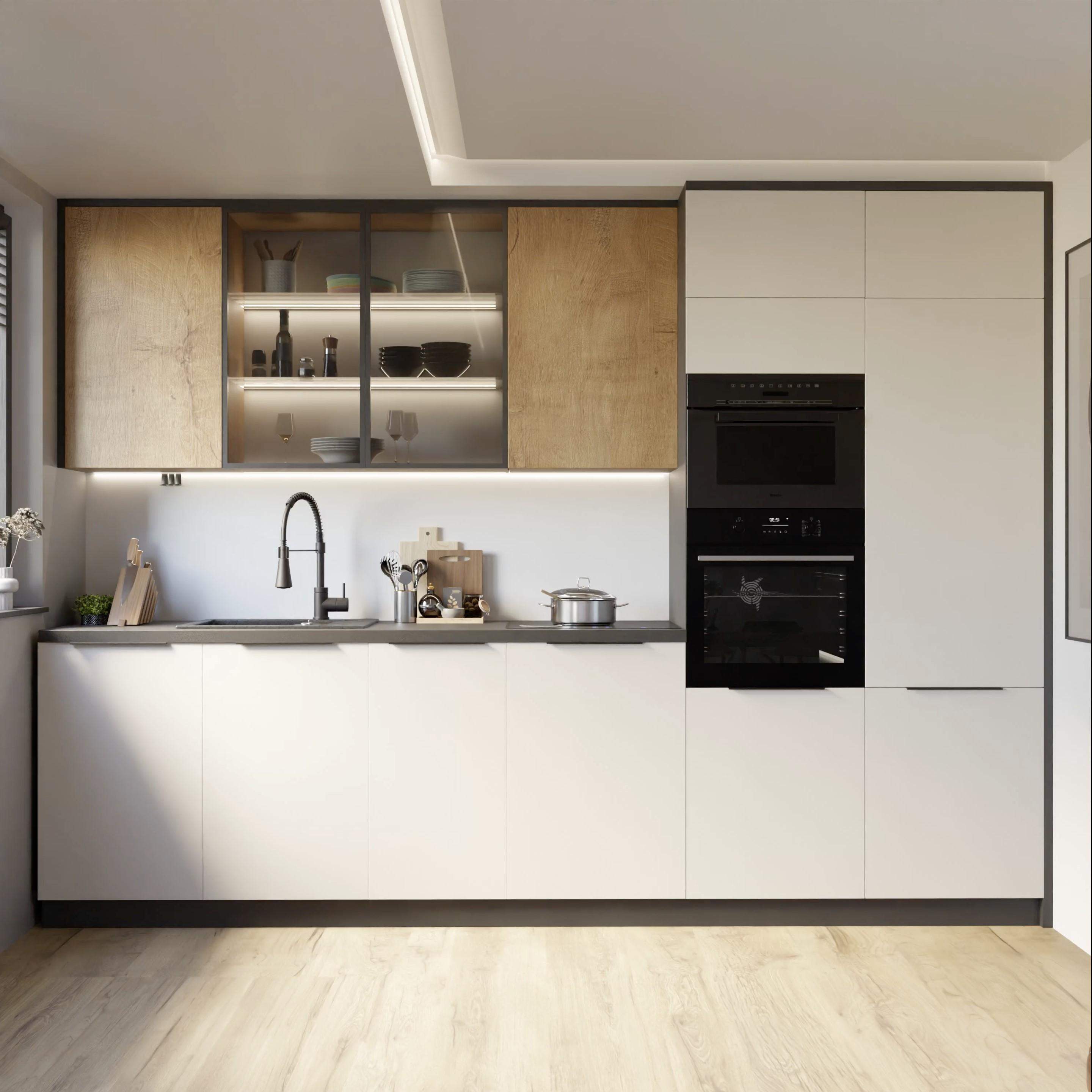 KASZMIROWA prosta kuchnia LOFT z drewnianym blatem TANIA