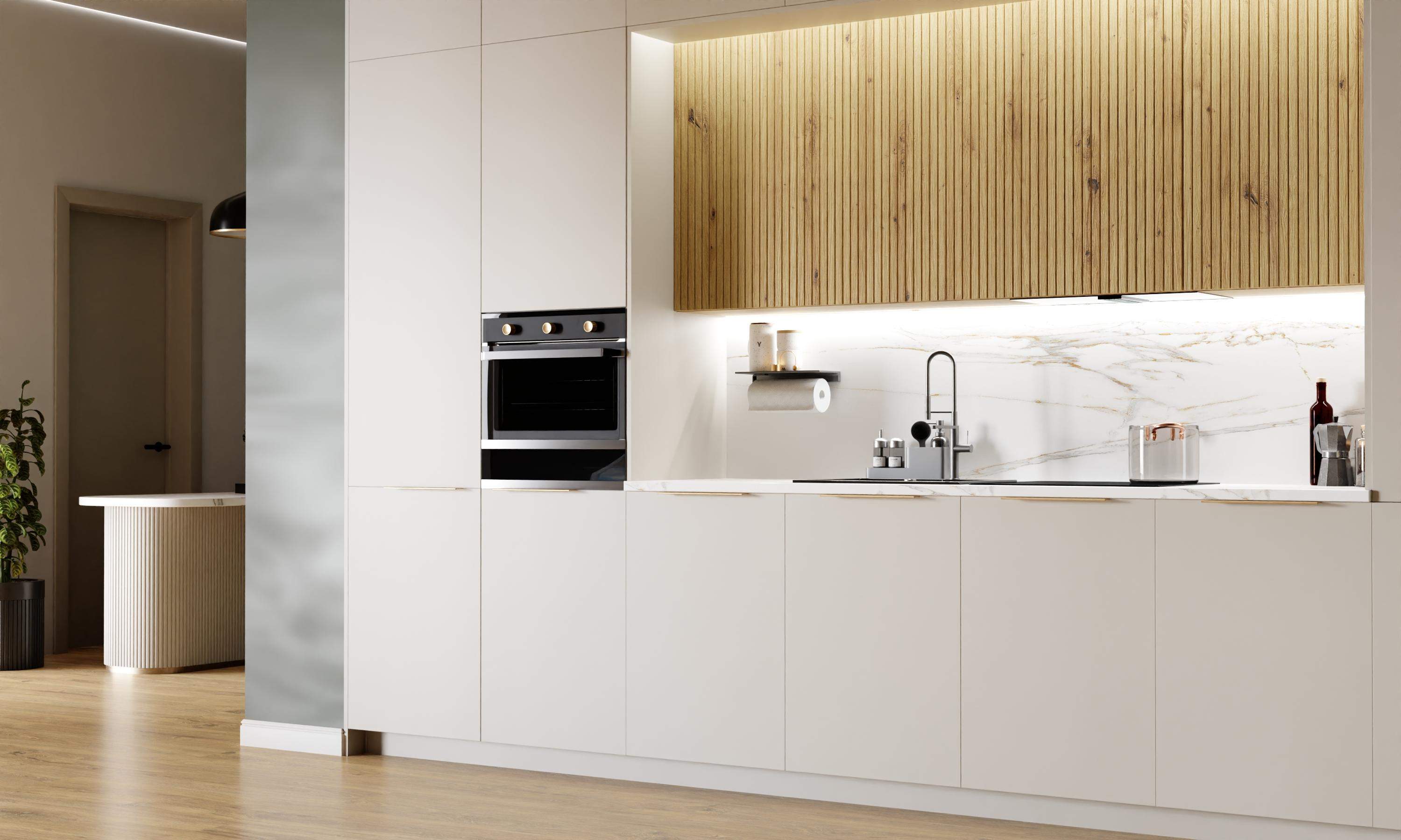 biła kuchnia na wymiar LOFT z ryflowanymi szafkami 