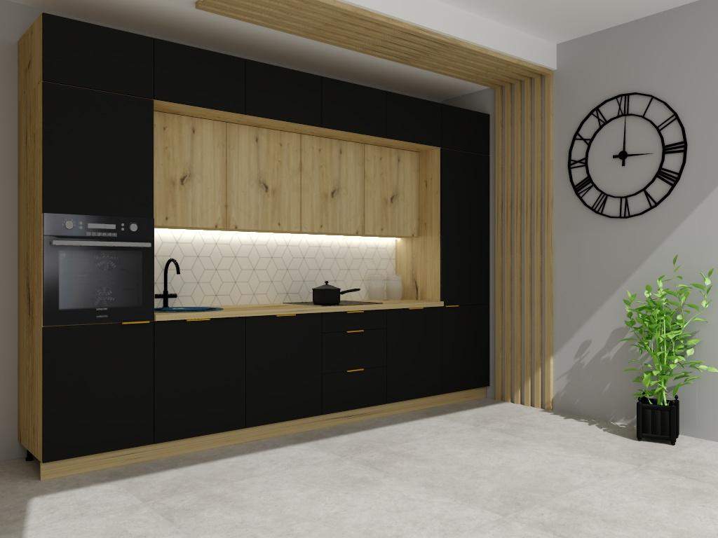 CZARNA TANIA  prosta kuchnia LOFT z drewnianym blatem 