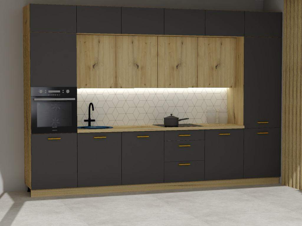 SZARA prosta kuchnia LOFT z drewnianym blatem TANIA