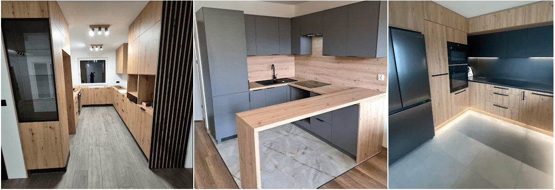 kuchnia loft drewniana na wymiar z lamelami