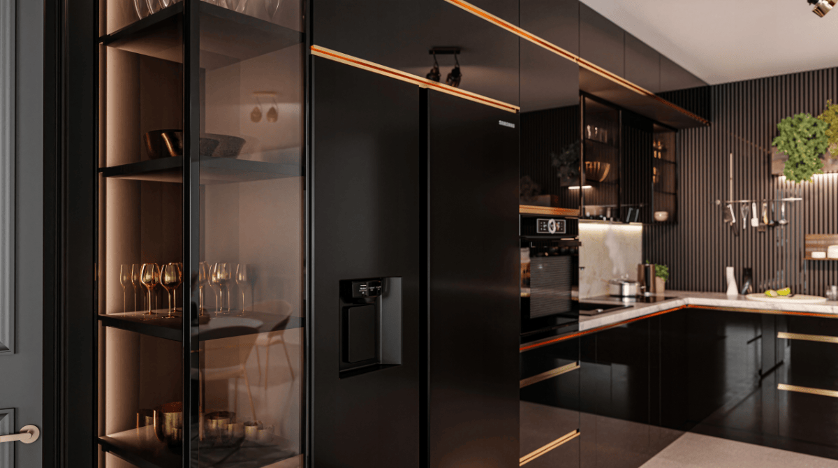 witryny w meblach kuchennych na wymiar 