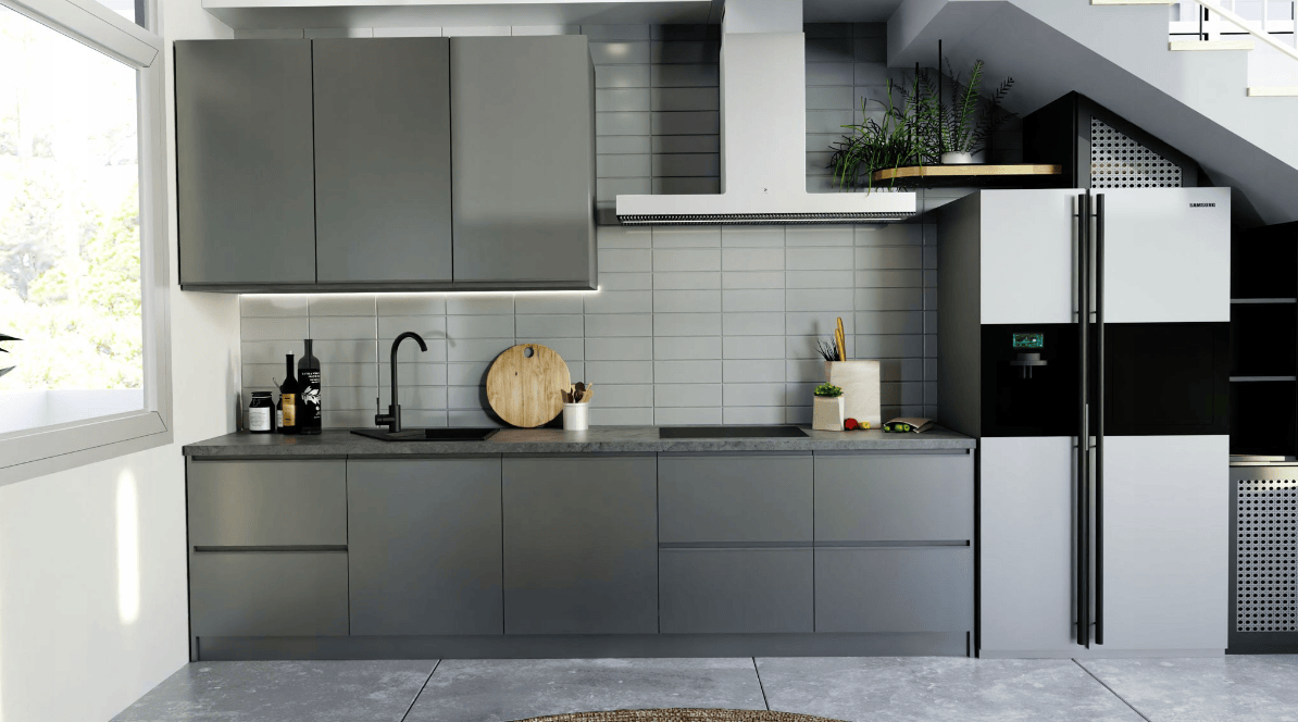 szara prosta kuchnia na jedną ścianę 
