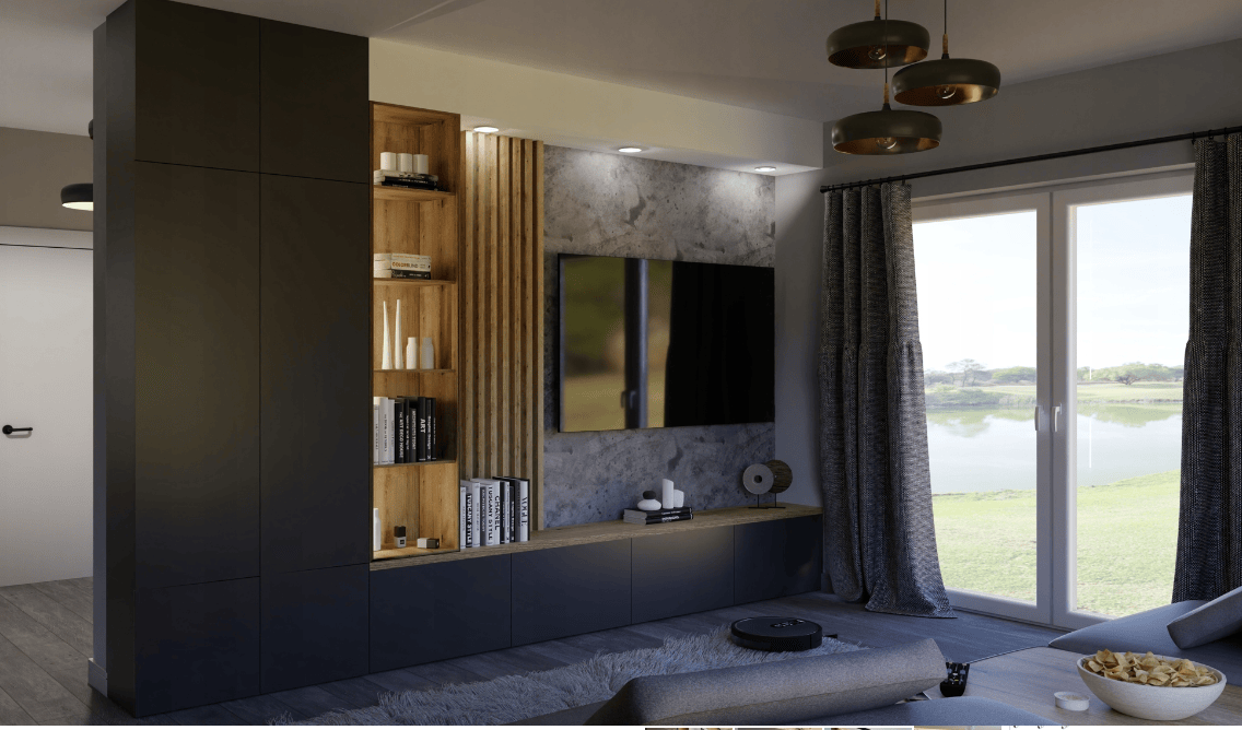 czarna ściana telewizyjna meble na wymiar z darmowym projektem 