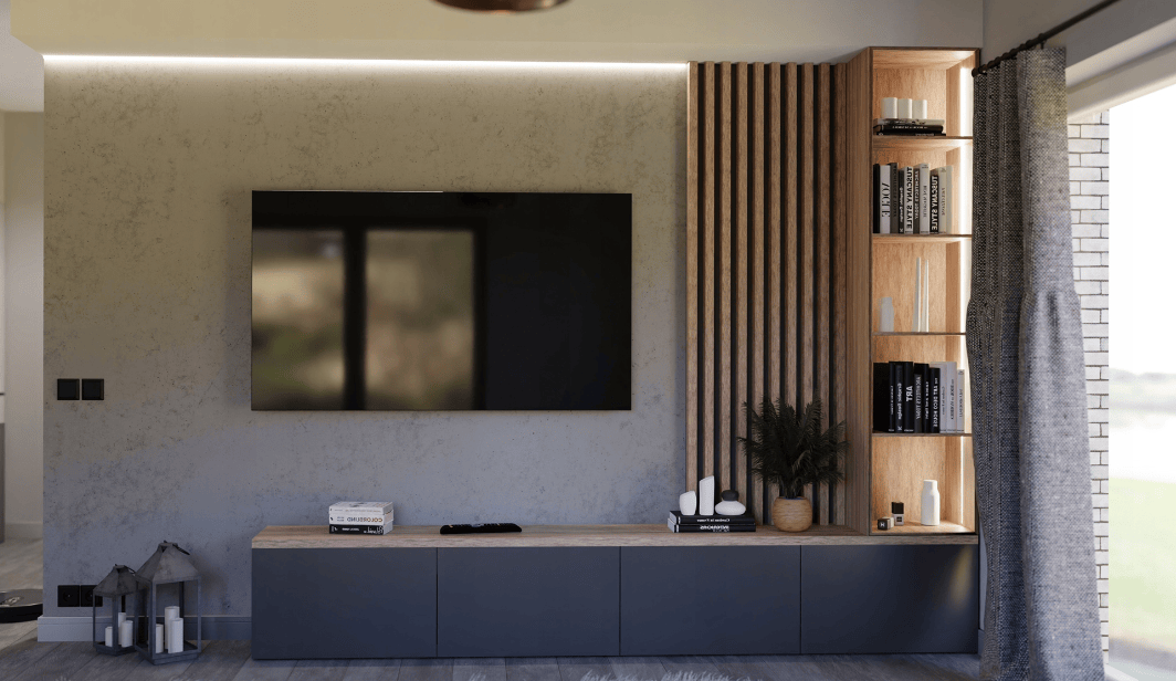 szara  ściana telewizyjna meble na wymiar z darmowym projektem 