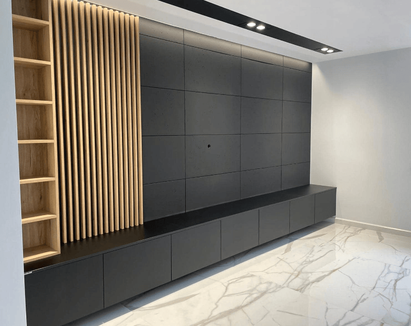 czarna sciana telewizyjna meble na wymiar z darmowym projektem 