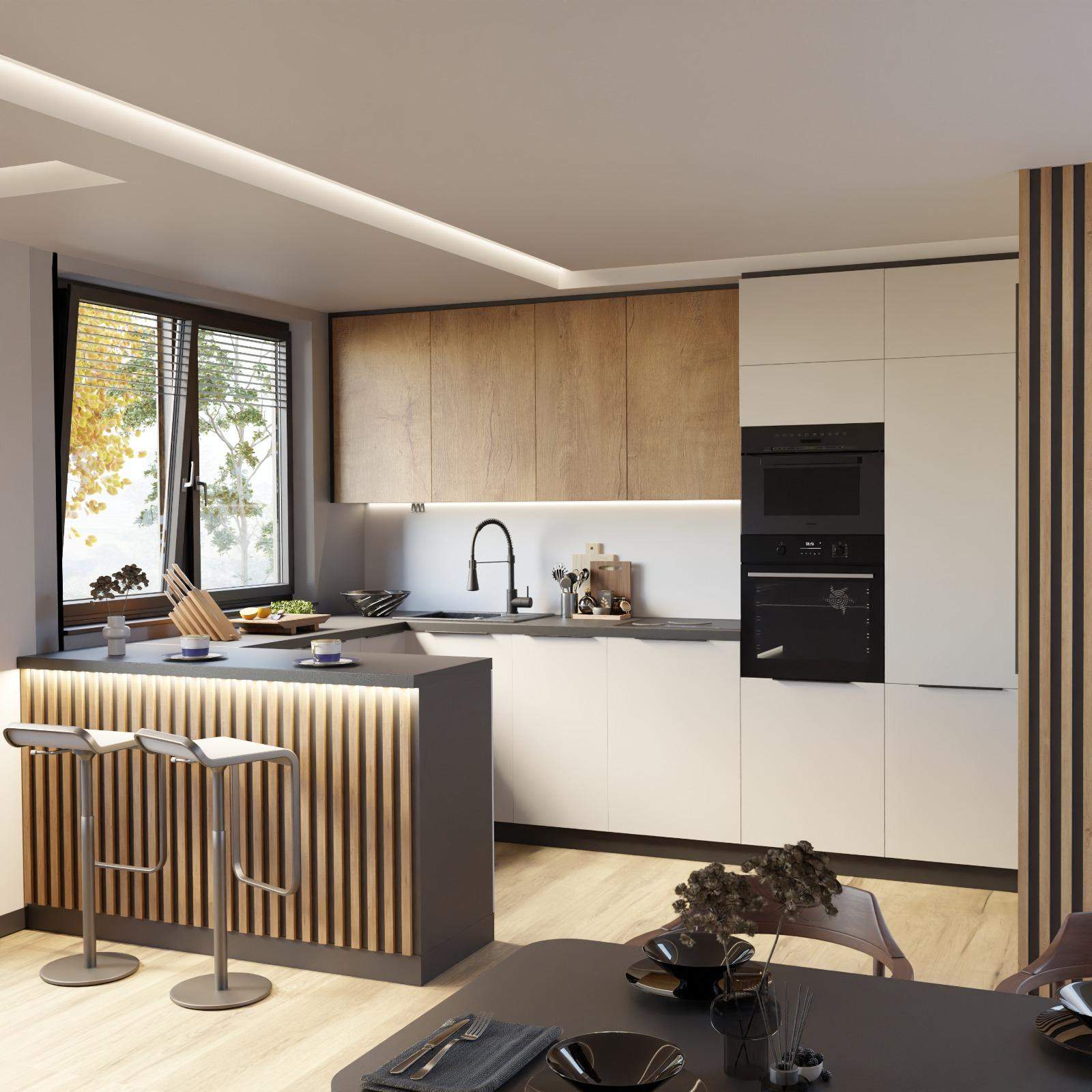 KASZMIROWA prosta kuchnia LOFT z drewnianym blatem 